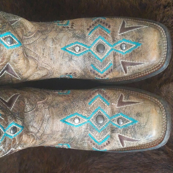 CORRAL E1024 Brown/turquoise aztec distressed cowgirl boots square toe sz 7.5 - Picture 10 of 16